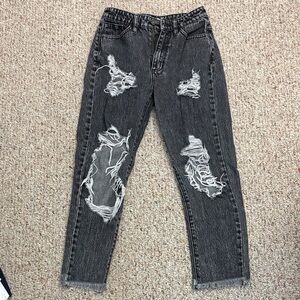 Fashion Nova Charcoal Distressed Straight Leg Jeans